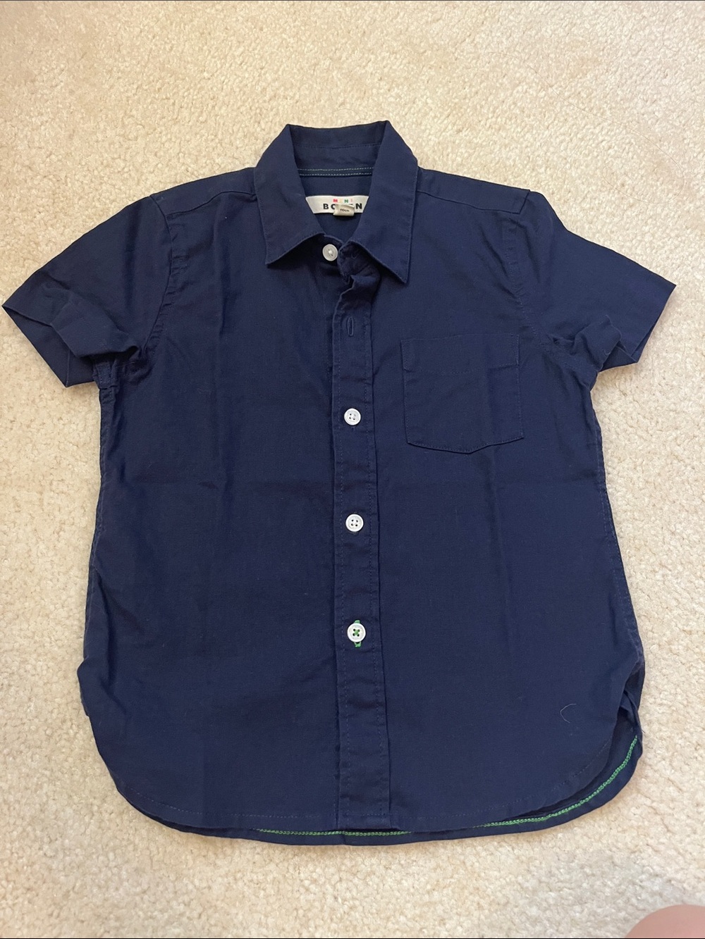 Mini Boden Navy Linen/Cotton Blend Short-Sleeve Button-Down Shirt